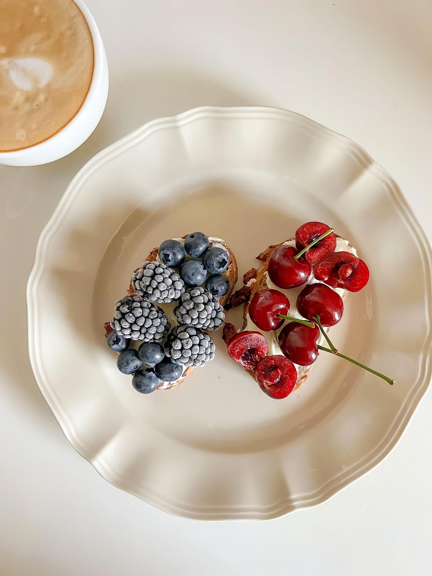 Minimalist dessert with fruit and cream